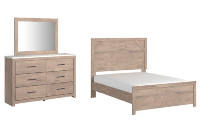 Cama Senniberg de tamaño completo, cómoda y espejo