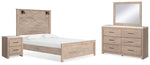 Cama Senniberg Queen con paneles, tocador, espejo y mesita de noche