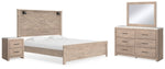 Cama Senniberg King con paneles, tocador, espejo y mesita de noche