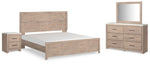 Cama Senniberg King con paneles, tocador, espejo y mesita de noche