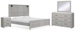 Cama King con paneles Cottonburg, tocador, espejo y mesita de noche