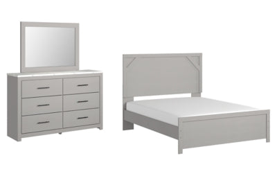 Cama Queen con paneles, tocador y espejo Cottonburg