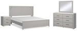 Cama King con paneles Cottonburg, tocador, espejo y mesita de noche
