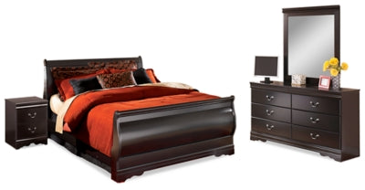 Cama Queen Huey Vineyard con tocador con espejo y mesita de noche