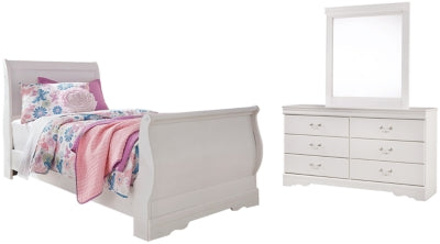 Cama trineo individual Anarasia, cómoda y espejo