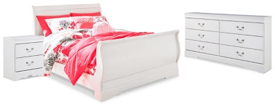 Cama tipo trineo Anarasia, cómoda y mesita de noche