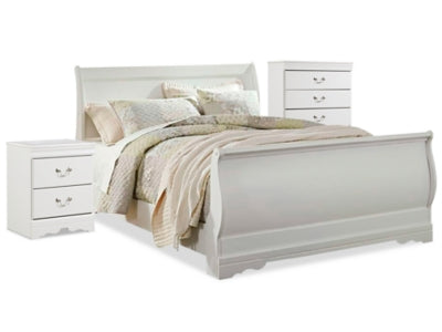 Cama Anarasia Queen tipo trineo con cómoda y mesita de noche