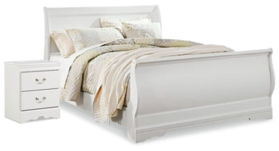 Cama tipo trineo Anarasia Queen y mesita de noche