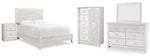 Cama Queen con paneles, tocador, espejo, cómoda y mesita de noche Paxberry