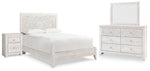Cama Queen con paneles, tocador, espejo y mesita de noche Paxberry