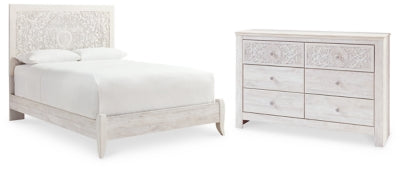 Cama Queen con paneles y cómoda Paxberry