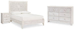 Cama Paxberry con paneles completos, cómoda y mesita de noche