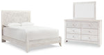 Cama Queen con paneles, tocador y espejo Paxberry