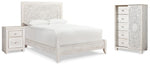 Cama Queen con paneles, cómoda y mesita de noche Paxberry