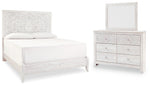 Cama Paxberry King con paneles, tocador y espejo