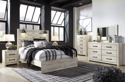 Cama Queen Cambeck con paneles, tocador, espejo, cómoda y mesita de noche