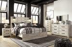 Cama King Cambeck con paneles, tocador, espejo, cómoda y dos mesitas de noche