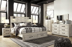 Cama King Cambeck con almacenamiento, tocador, espejo, cómoda y dos mesitas de noche