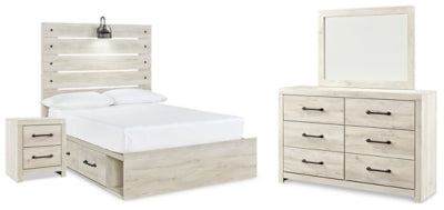 Cama completa Cambeck con espacio de almacenamiento, tocador, espejo y mesita de noche
