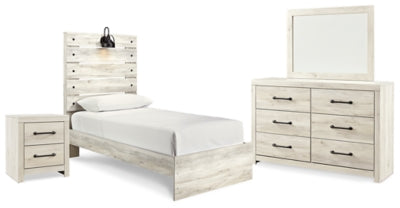 Cama doble Cambeck con paneles, tocador, espejo y mesita de noche