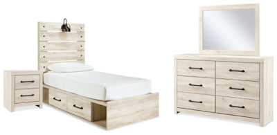 Cama doble con almacenaje, tocador, espejo y mesita de noche Cambeck