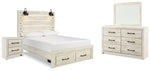 Cama Queen Cambeck con almacenamiento, tocador, espejo y mesita de noche