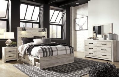 Cama Queen Cambeck con paneles, espacio de almacenamiento, tocador y espejo