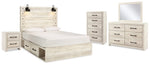 Cama Queen Cambeck con paneles, espacio de almacenamiento, tocador, espejo, cómoda y mesita de noche