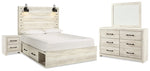 Cama Queen Cambeck con paneles, espacio de almacenamiento, tocador y espejo
