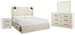 Cama King Cambeck con paneles, espacio de almacenamiento, tocador, espejo y mesita de noche