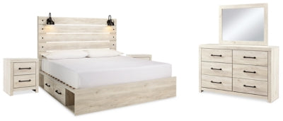 Cama King Cambeck con dos compartimentos laterales, tocador, espejo y mesita de noche