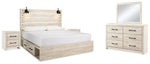 Cama King Cambeck con dos compartimentos laterales, tocador, espejo y mesita de noche