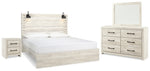 Cama King Cambeck con paneles, tocador, espejo y mesita de noche