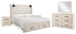 Cama King Cambeck con almacenaje, tocador, espejo y dos mesitas de noche