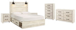 Cama King Cambeck con almacenaje, cómoda, arcón y dos mesitas de noche
