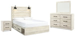 Cama Queen Cambeck con paneles, espacio de almacenamiento, tocador, espejo y mesita de noche