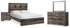 Cama con estantería, tocador, espejo y mesita de noche Drystan Queen