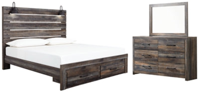 Cama con almacenamiento, tocador y espejo Drystan King Panel