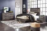 Cama Queen Drystan con paneles, tocador, espejo y mesita de noche