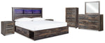 Drystan King Bookcase Storage Bed, Dresser, Mirror, Chest and 2 Nightstands