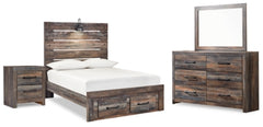 Cama con almacenamiento Drystan de panel completo, tocador, espejo y mesita de noche