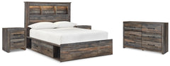 Drystan Full Bookcase Bed with 2 sided Storage, Dresser and Nightstand