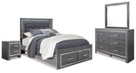 Cama Queen Lodanna con almacenamiento, tocador con espejo y mesita de noche
