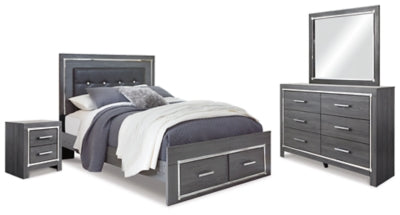 Cama Queen Lodanna con almacenaje, tocador, espejo y dos mesitas de noche