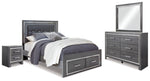 Cama Queen Lodanna con almacenaje, tocador, espejo y dos mesitas de noche