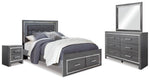 Cama Queen Lodanna con almacenaje, tocador, espejo y dos mesitas de noche
