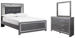 Cama completa Lodanna con panel, tocador y espejo