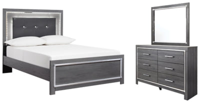 Cama completa Lodanna con panel, tocador y espejo