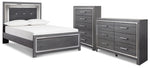 Cama completa con paneles, cómoda y arcón Lodanna