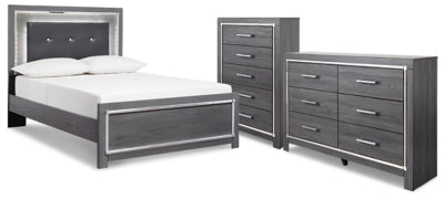 Cama completa con paneles, cómoda y arcón Lodanna